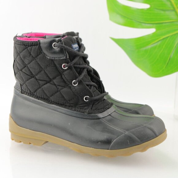 Sperry Women's Saltwater Duck Boot Size 6 Waterproof Short Quilted Black Rain - Picture 1 of 12